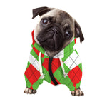 Red Green And White Argyle Pattern Print Dog Zip Up Hoodie