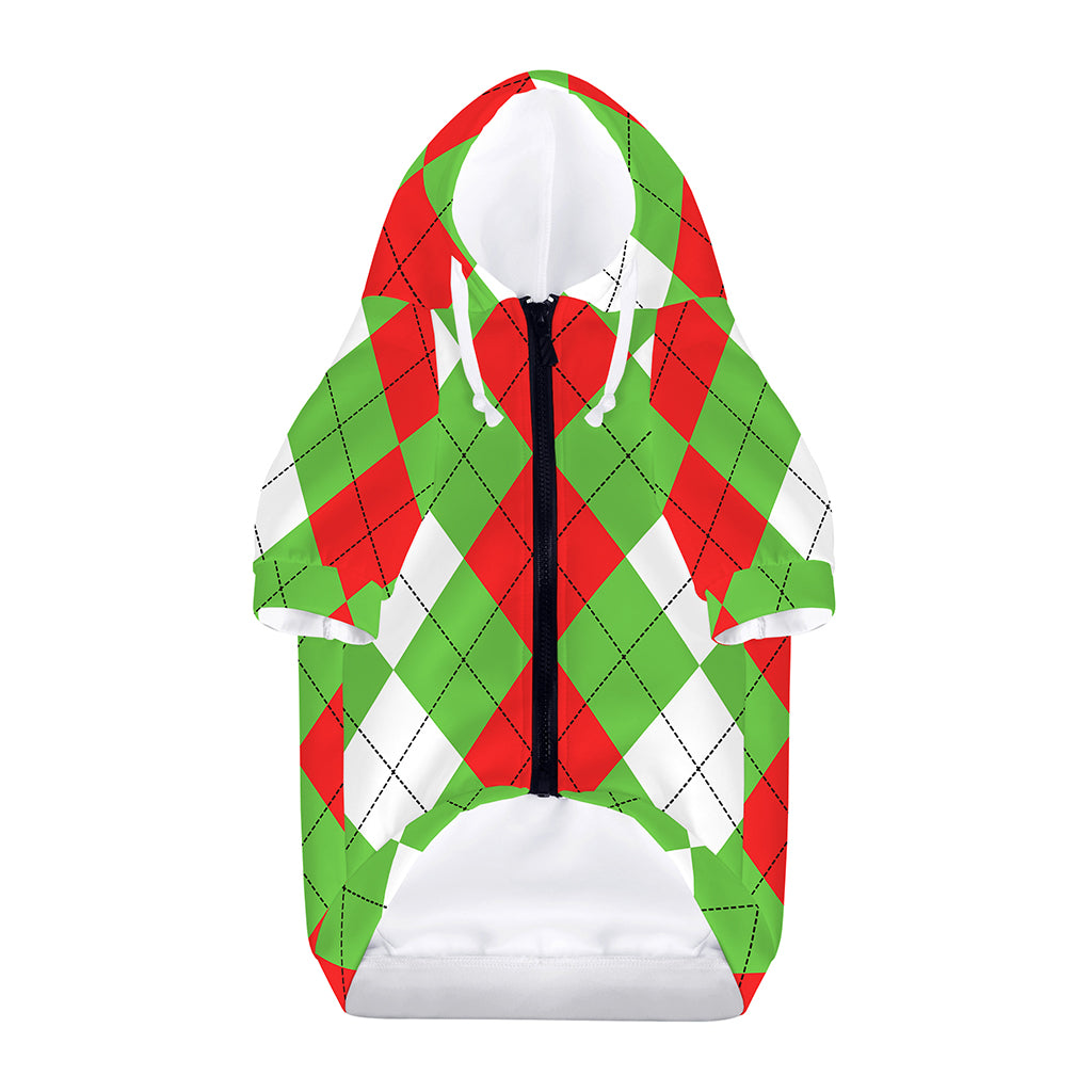 Red Green And White Argyle Pattern Print Dog Zip Up Hoodie