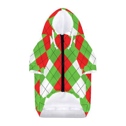 Red Green And White Argyle Pattern Print Dog Zip Up Hoodie