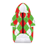 Red Green And White Argyle Pattern Print Dog Zip Up Hoodie