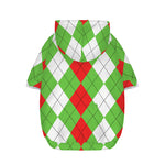 Red Green And White Argyle Pattern Print Dog Zip Up Hoodie