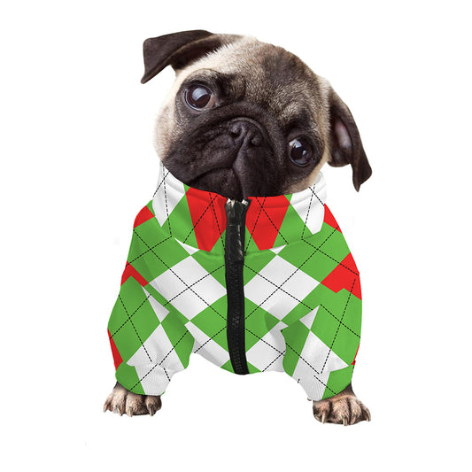 Red Green And White Argyle Pattern Print Dog Zip Up Jacket