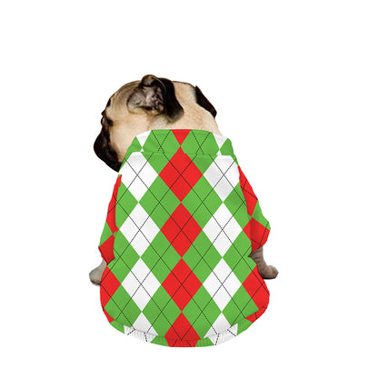 Red Green And White Argyle Pattern Print Dog Zip Up Jacket