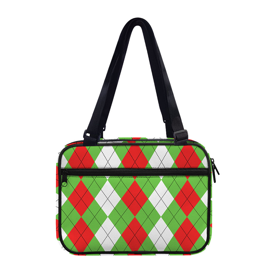 Red Green And White Argyle Pattern Print Double Strap Bible Bag