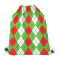 Red Green And White Argyle Pattern Print Drawstring Bag