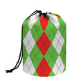 Red Green And White Argyle Pattern Print Drawstring Makeup Bag