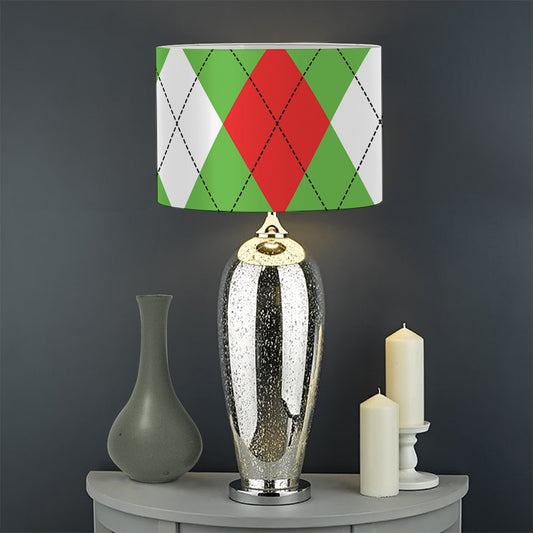 Red Green And White Argyle Pattern Print Drum Lamp Shade