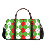 Red Green And White Argyle Pattern Print Duffle Bag