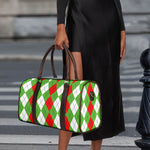 Red Green And White Argyle Pattern Print Duffle Bag