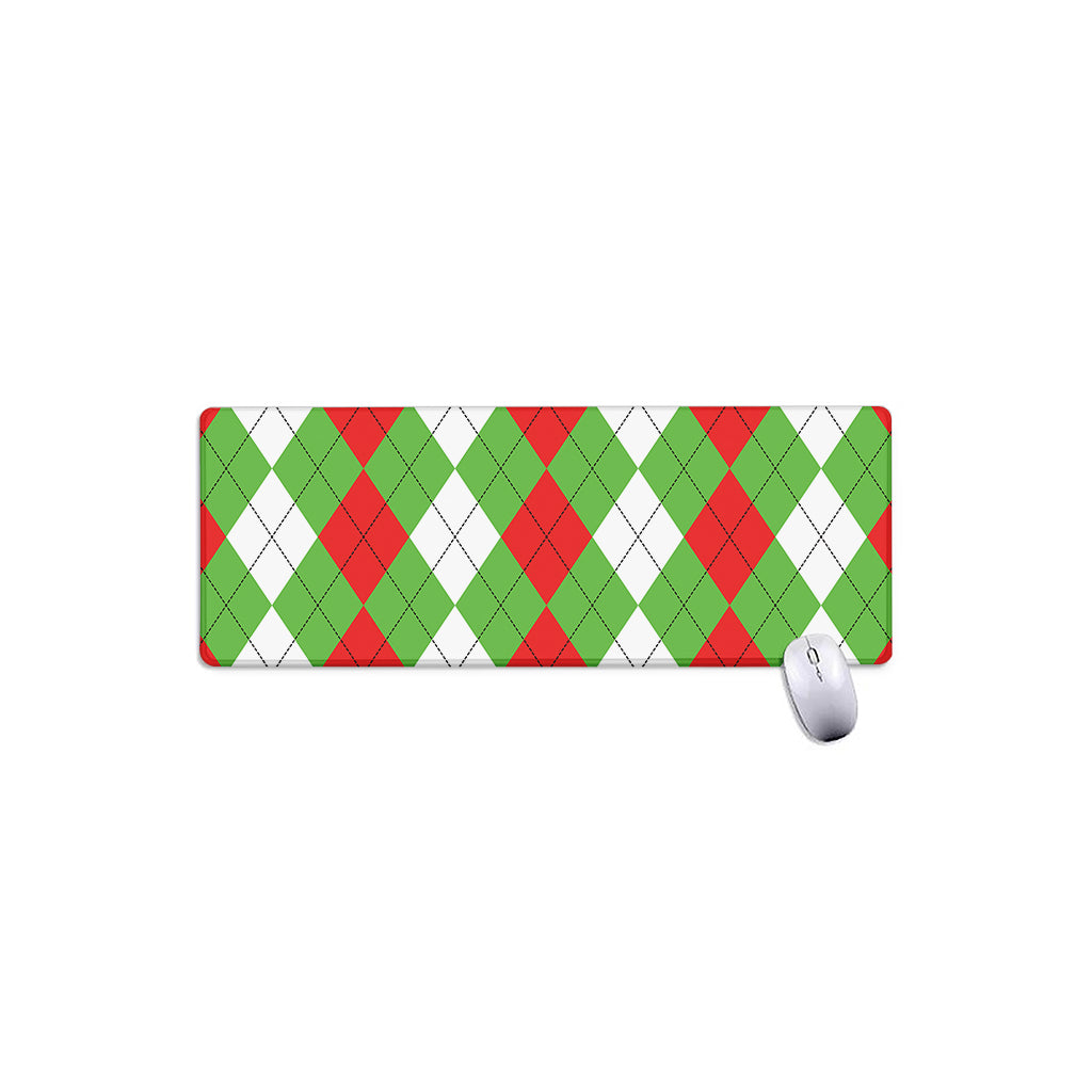 Red Green And White Argyle Pattern Print Extended Mouse Pad