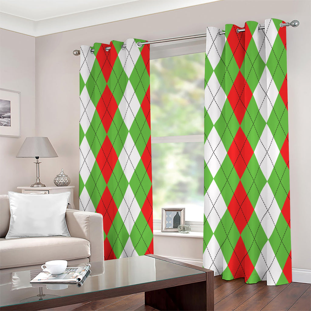 Red Green And White Argyle Pattern Print Extra Wide Grommet Curtains