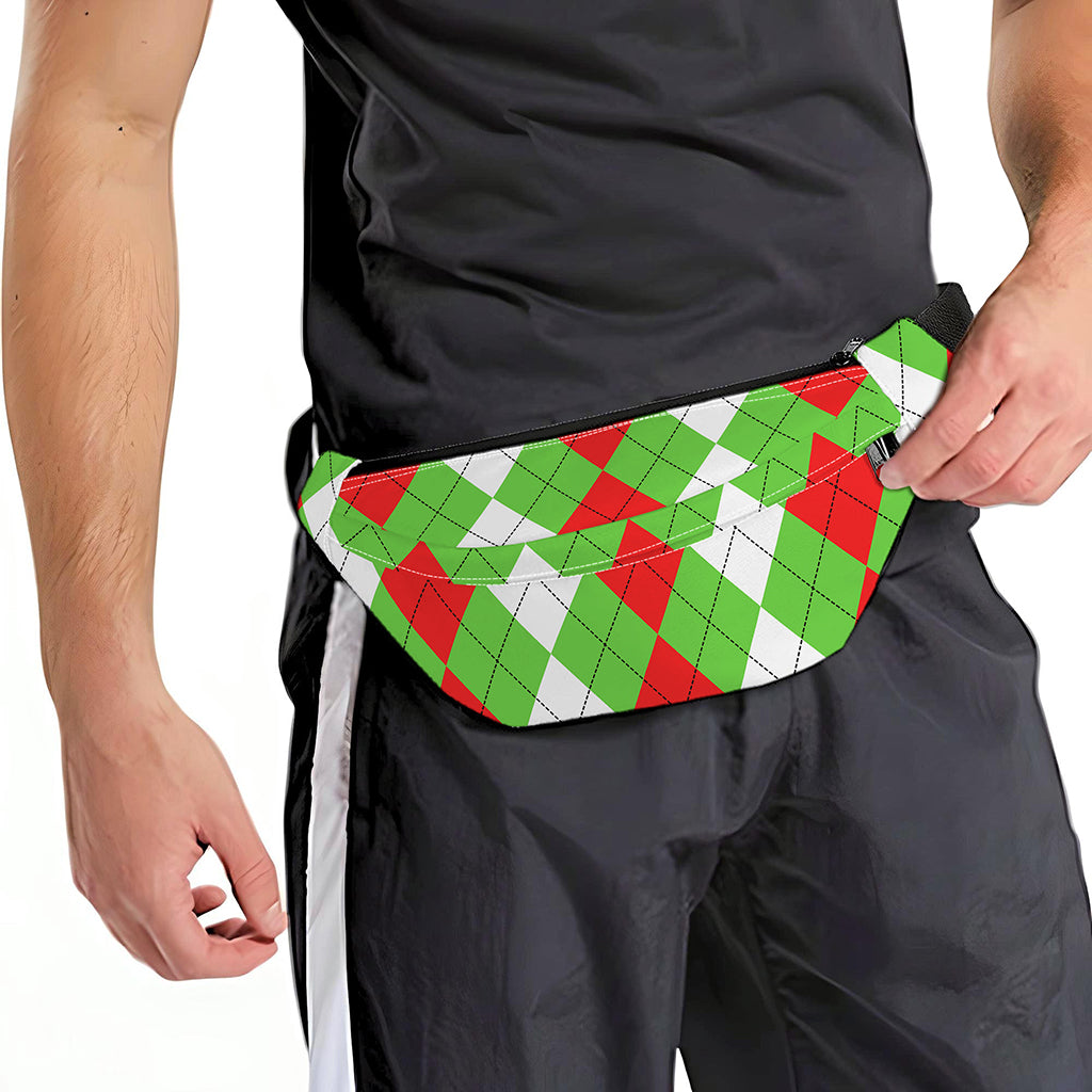 Red Green And White Argyle Pattern Print Fanny Pack