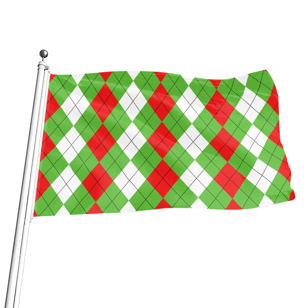 Red Green And White Argyle Pattern Print Flag