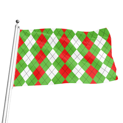 Red Green And White Argyle Pattern Print Flag