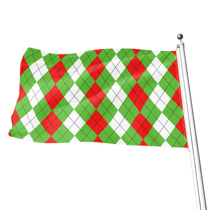 Red Green And White Argyle Pattern Print Flag