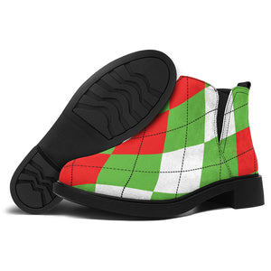 Red Green And White Argyle Pattern Print Flat Ankle Boots