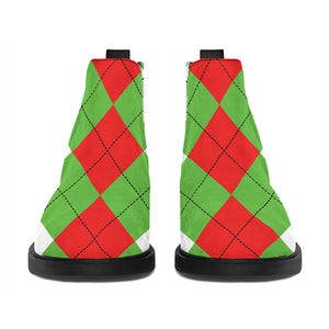 Red Green And White Argyle Pattern Print Flat Ankle Boots