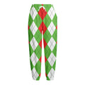 Red Green And White Argyle Pattern Print Fleece Lined Knit Pants