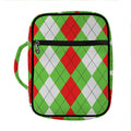 Red Green And White Argyle Pattern Print Front Pocket Bible Bag