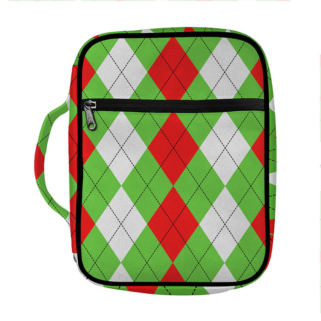 Red Green And White Argyle Pattern Print Front Pocket Bible Bag