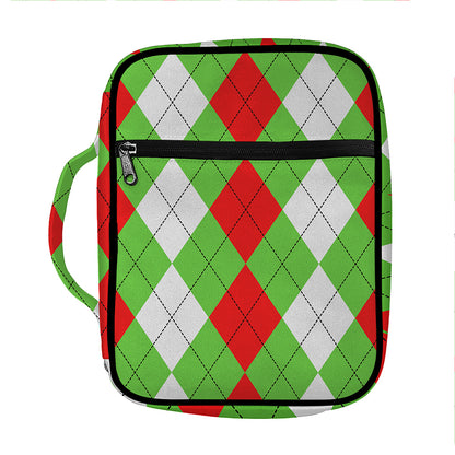 Red Green And White Argyle Pattern Print Front Pocket Bible Bag