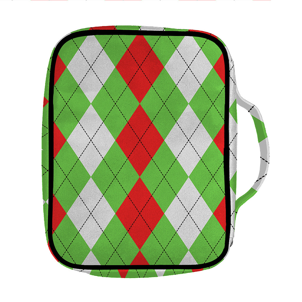 Red Green And White Argyle Pattern Print Front Pocket Bible Bag