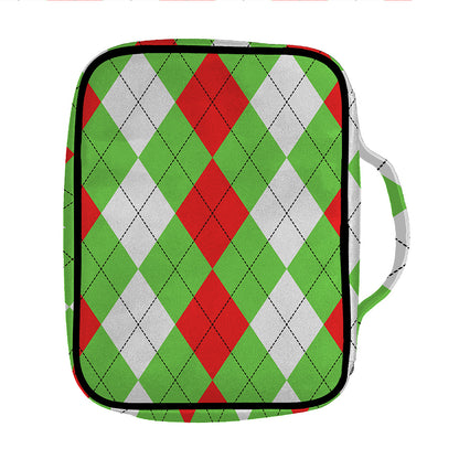 Red Green And White Argyle Pattern Print Front Pocket Bible Bag