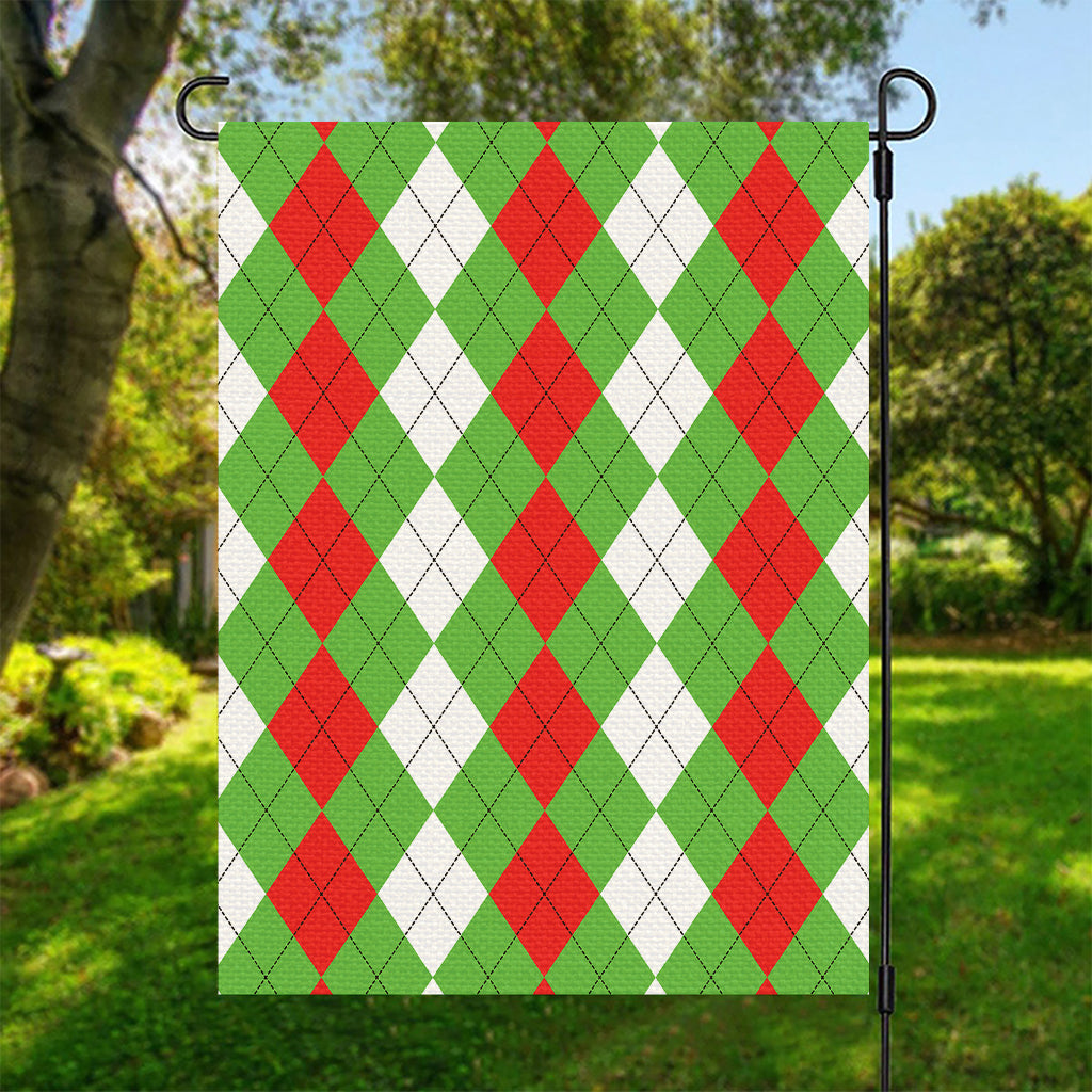 Red Green And White Argyle Pattern Print Garden Flag