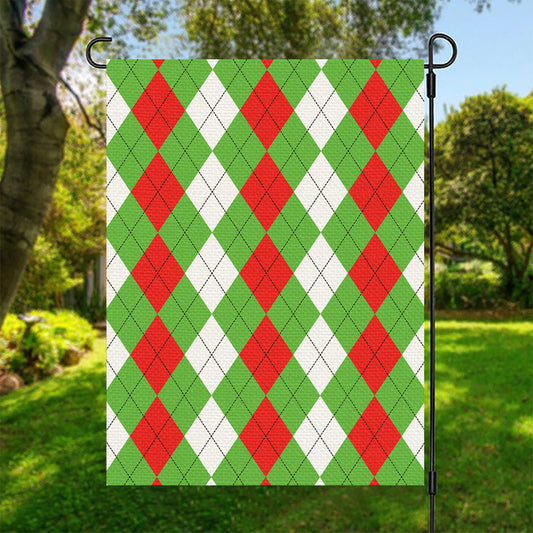Red Green And White Argyle Pattern Print Garden Flag