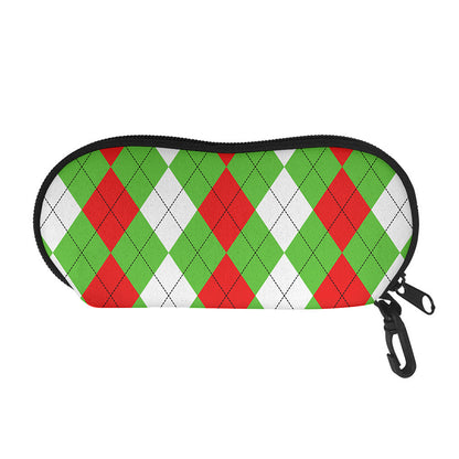 Red Green And White Argyle Pattern Print Glasses Case