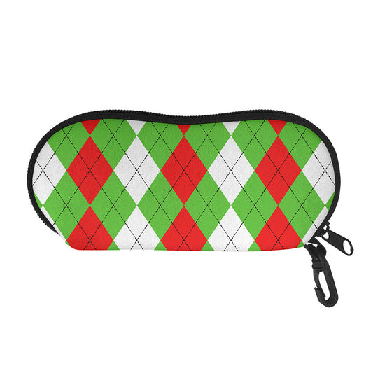 Red Green And White Argyle Pattern Print Glasses Case