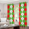 Red Green And White Argyle Pattern Print Grommet Curtains