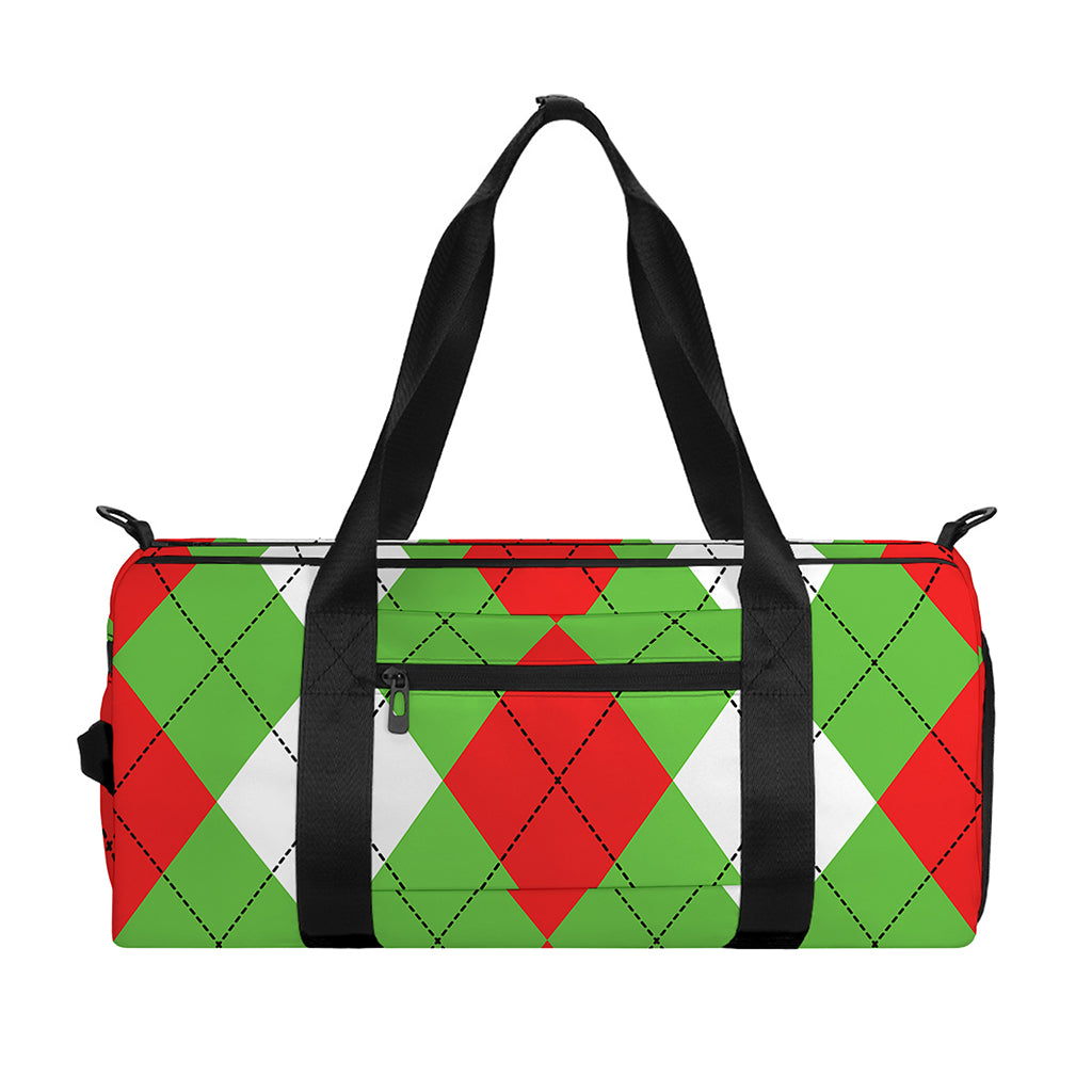 Red Green And White Argyle Pattern Print Gym Bag
