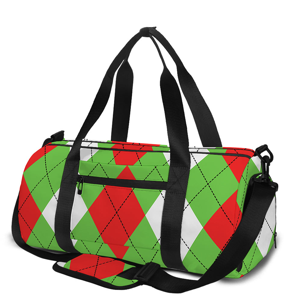 Red Green And White Argyle Pattern Print Gym Bag