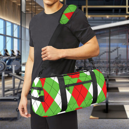 Red Green And White Argyle Pattern Print Gym Bag