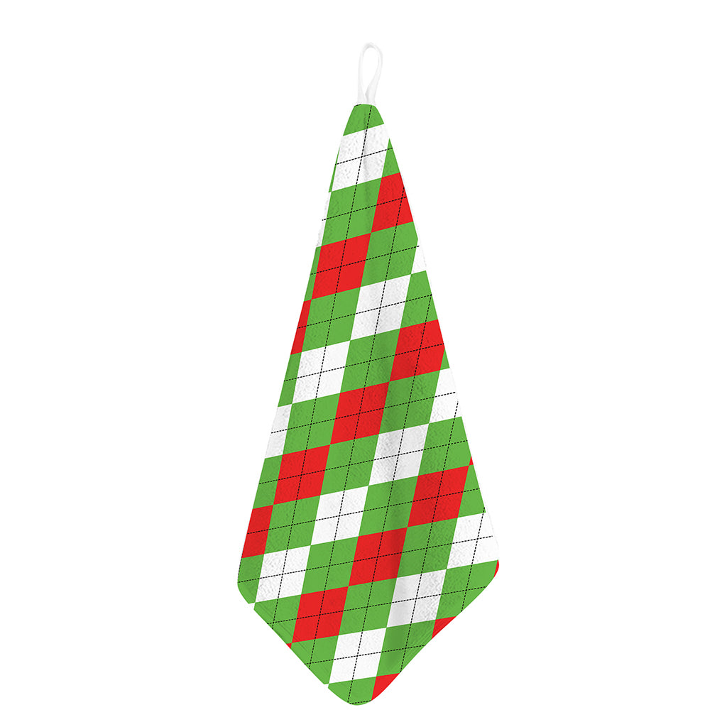 Red Green And White Argyle Pattern Print Hand Towel