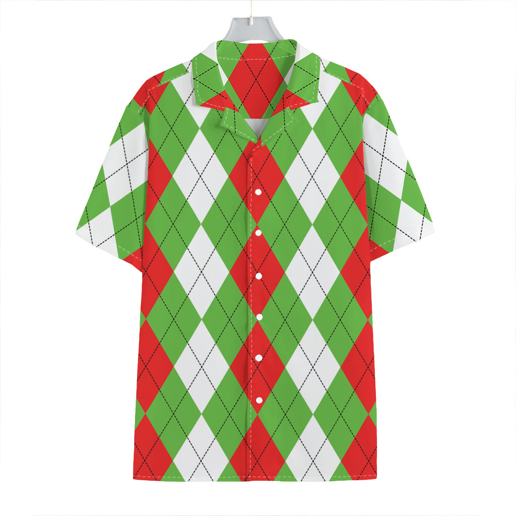 Red Green And White Argyle Pattern Print Hawaiian Shirt
