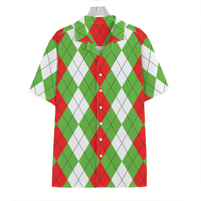 Red Green And White Argyle Pattern Print Hawaiian Shirt