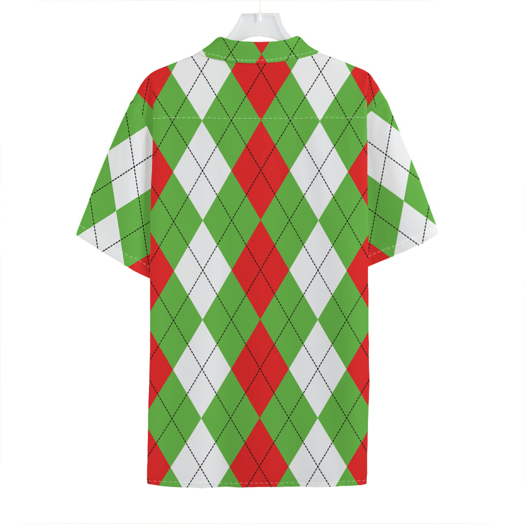 Red Green And White Argyle Pattern Print Hawaiian Shirt