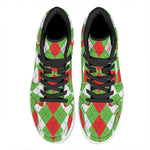 Red Green And White Argyle Pattern Print High Top Leather Sneakers
