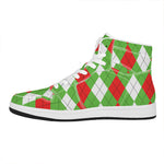 Red Green And White Argyle Pattern Print High Top Leather Sneakers