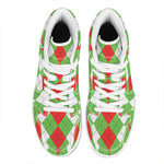 Red Green And White Argyle Pattern Print High Top Leather Sneakers