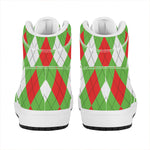Red Green And White Argyle Pattern Print High Top Leather Sneakers