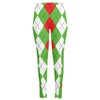 Red Green And White Argyle Pattern Print High-Waisted Pocket Leggings