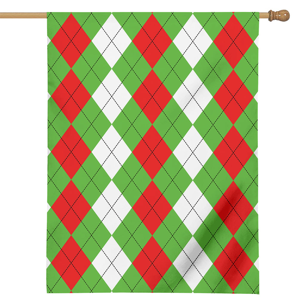 Red Green And White Argyle Pattern Print House Flag