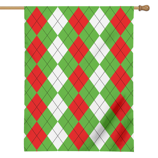 Red Green And White Argyle Pattern Print House Flag