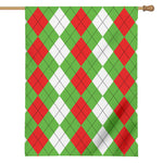 Red Green And White Argyle Pattern Print House Flag