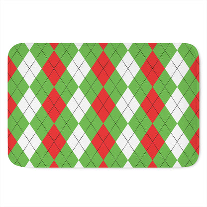 Red Green And White Argyle Pattern Print Indoor Door Mat