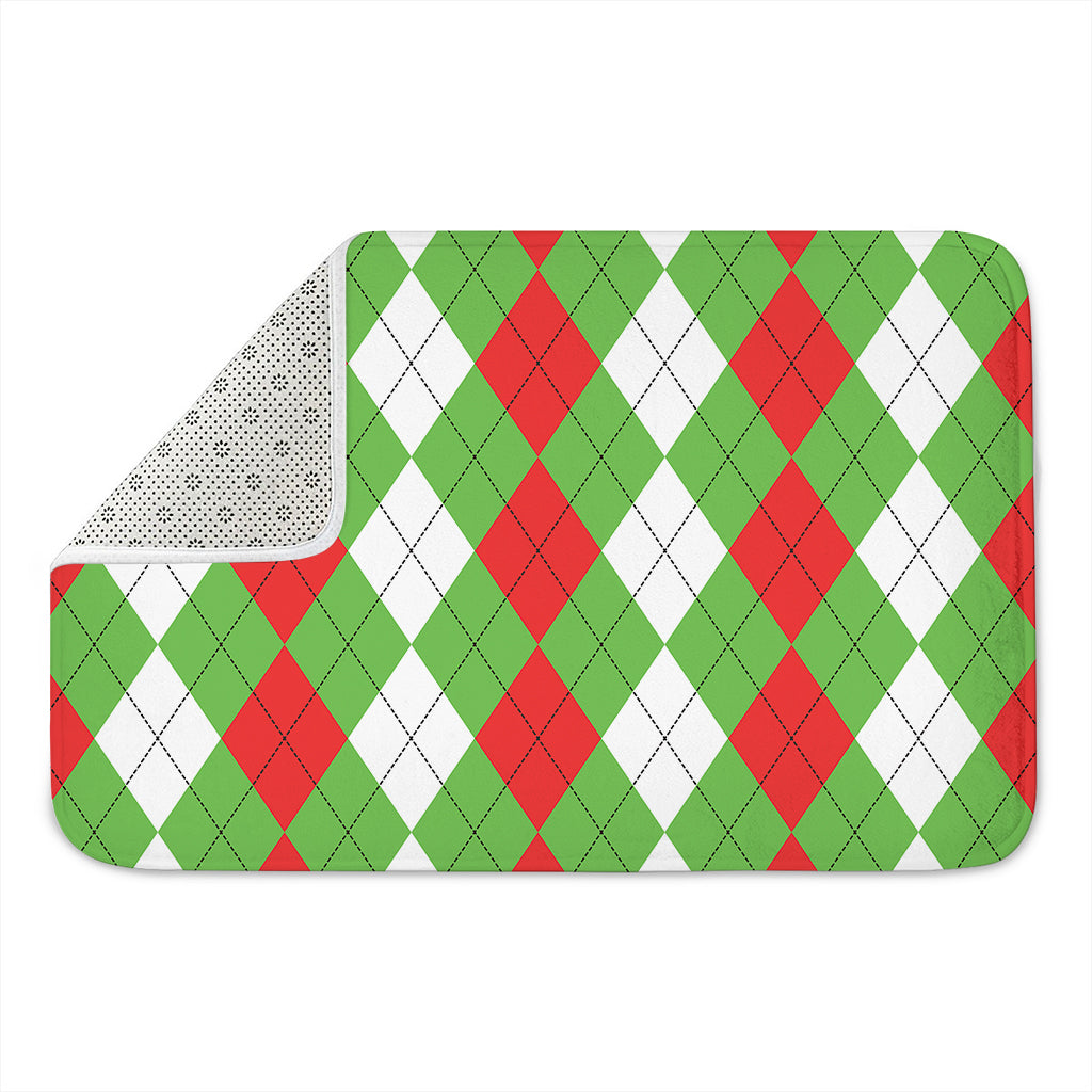 Red Green And White Argyle Pattern Print Indoor Door Mat