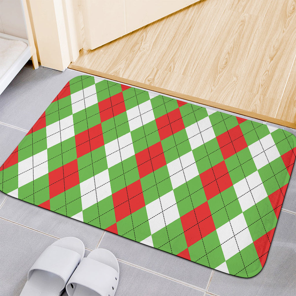 Red Green And White Argyle Pattern Print Indoor Door Mat